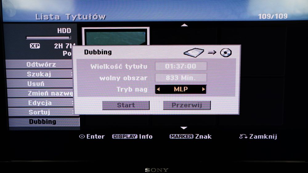 Nagrywarka DVD LG RH398H HDD 250GB DivX USB polskie MENU PL hdmi