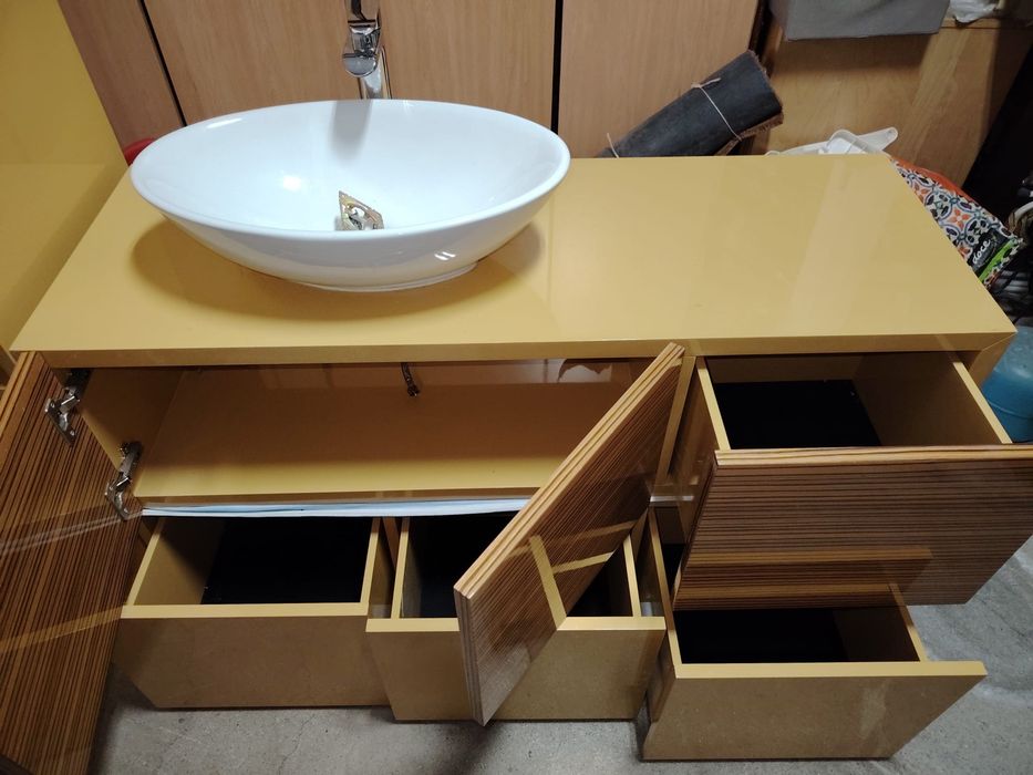 Conjunto de Móveis de Casa de Banho Moderno + Lavatório + Coluna