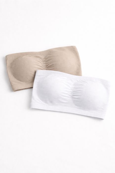 Top bandeau prążkowany beżowy / bialy