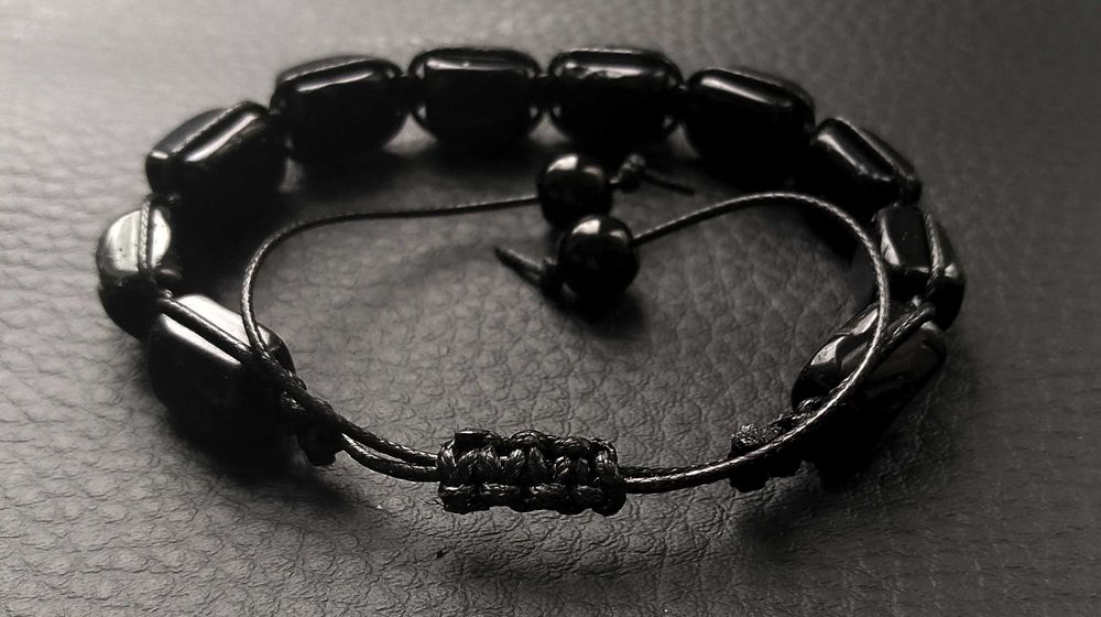 Bransoletka ONYKS 12/8 mm.kamienie naturalne,regulacja UNISEX