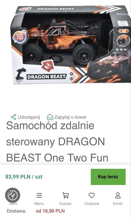 2× Samochód zdalnie sterowany DRAGON BEAST One Two Fun