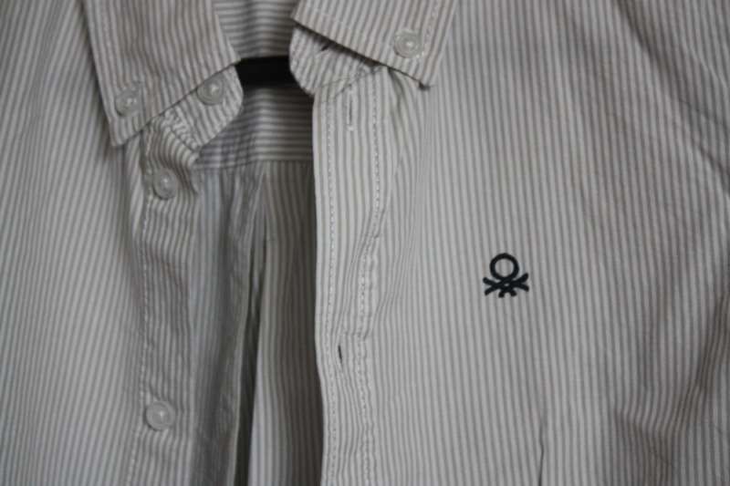 Benetton white shirt with dry green stripes, like NEW, size 12 years