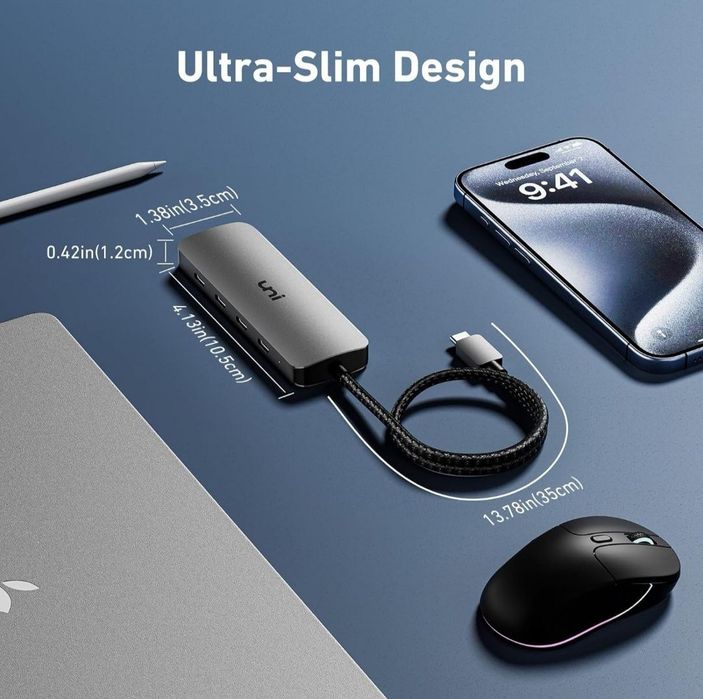 Adapter USB-C HUB 4w1 USB - C pleciony kabel U