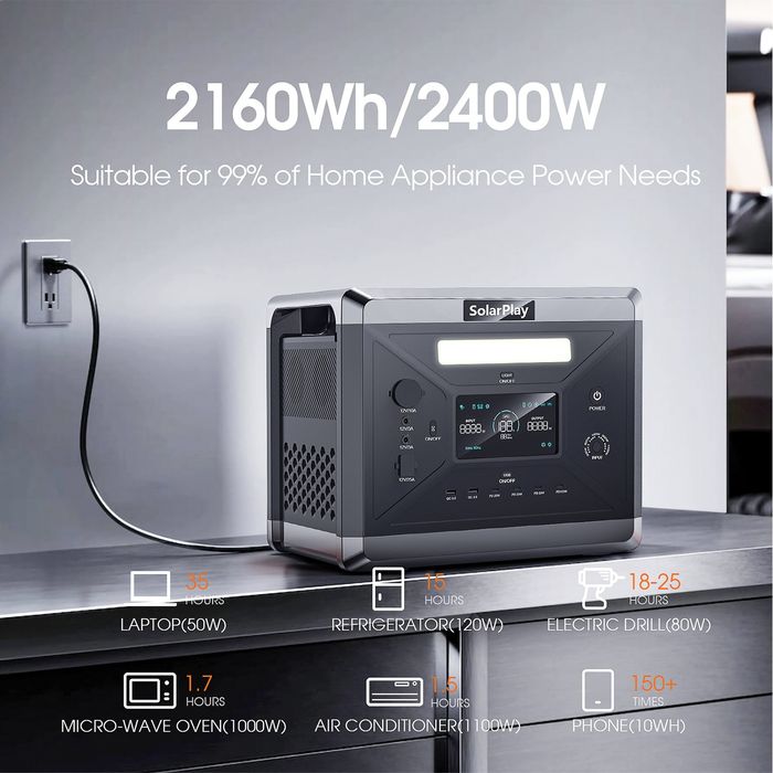 2400 Вт / 2160 Вт*г SOLARPLAY Q2501 зарядна станція LiFePO4
SOLARPLAY