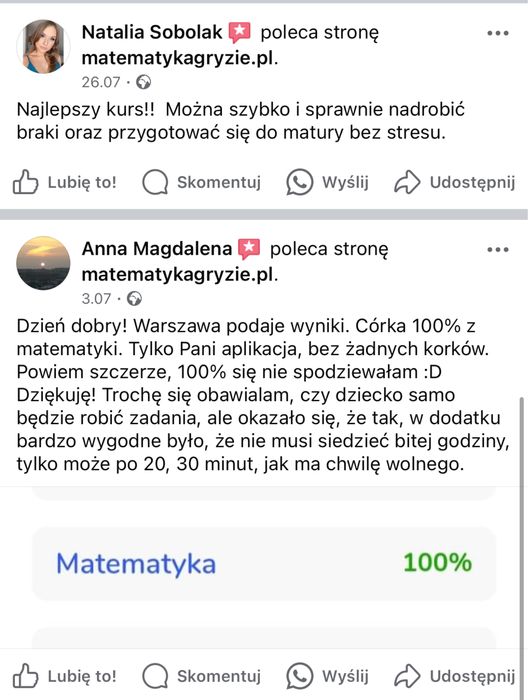 Korepetycje z matematyki z nauczycielką kursu Matematyka Gryzie
