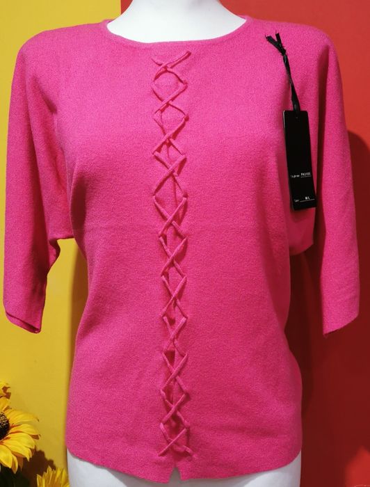 Sweterek sweter warkocz neon róż