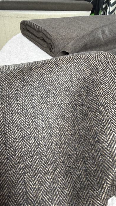 OKAZJA! Tkanina wełniana, jodełka, brąz, na metry, kupon