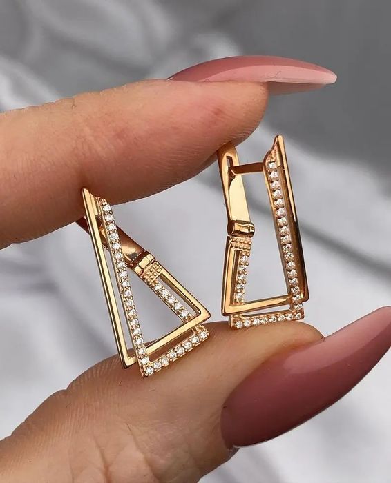 Срібні Сережки Трикутники з Позолотою срібло 925 проба позолота золото