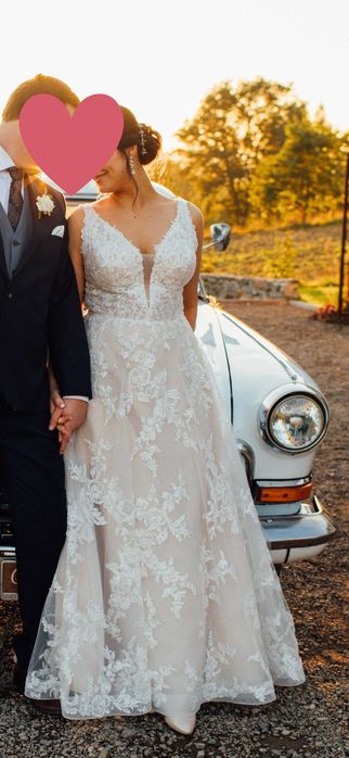 Efekt wow suknia ślubna r.44/XXL, 180cm+obcas, Essense of Australia