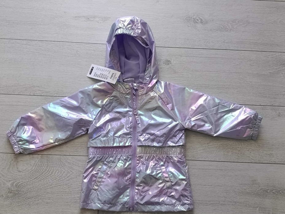 Nowa kurtka dziewczęca z kapturem fioletowa błyszcząca rozmiar 92