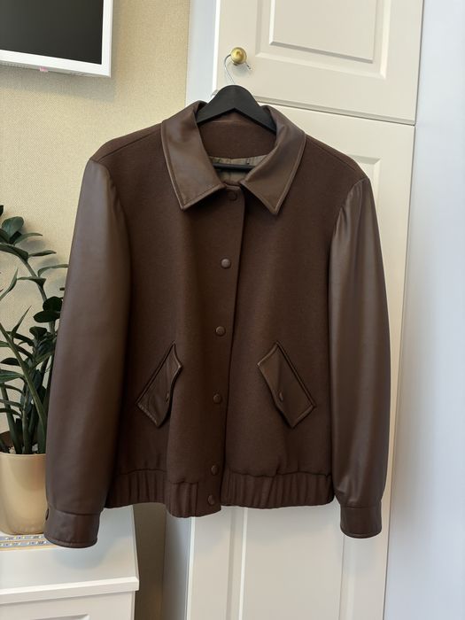 Кашеміровий шкіряний бомбер куртка вовна кашемір шкіра коричневий