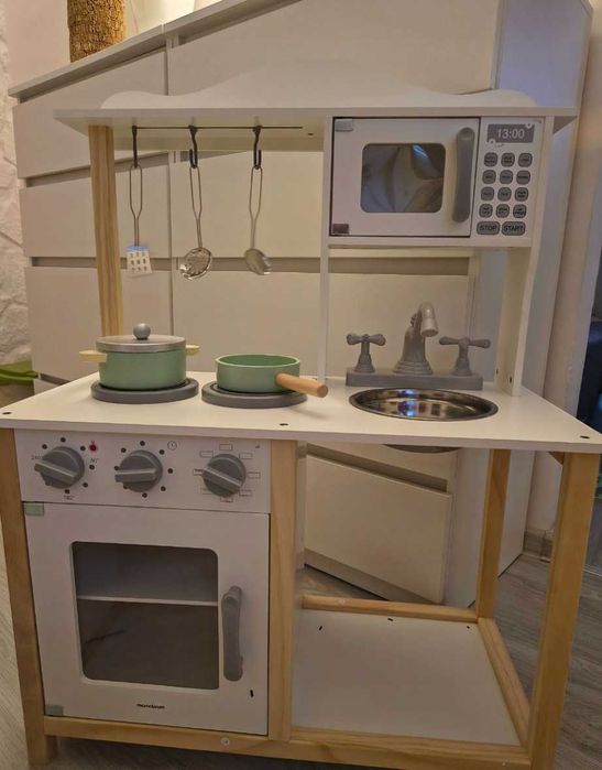 Zestaw Duża Bezpieczna Kuchnia Drewniana Dla Dzieci + Gratis Akcesoria