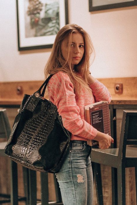 Czerwona duża torebka torba skórzana damska shopper A4 ze skóry nowa