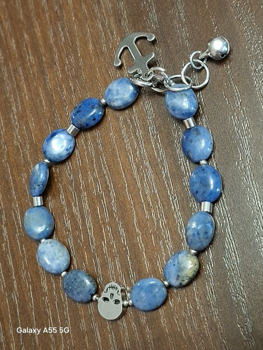 Bransoletka kamień naturalny DUMORTIERYT, stal szlachetna, Rękodzieło