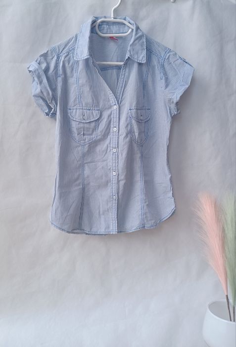 Koszula basic biała niebieska paski H&M 36 S XS must have
