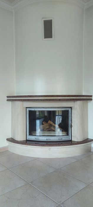 Lareira de canto em pedra c/ recuperador de calor