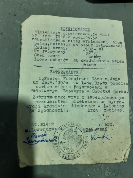 pokwitowanie Sobótka browar Sobótka  górka