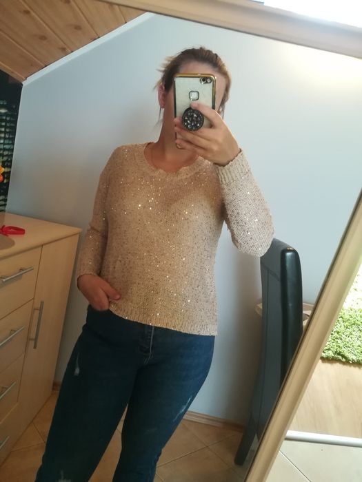 Sweter beżowo złoty