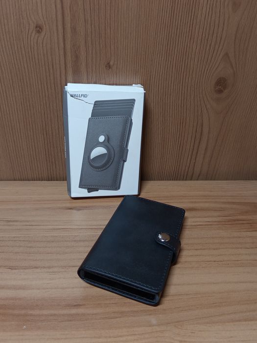 AirTag męski portfel ze skórzanym uchwytem na karty i blokadą RFID, cz