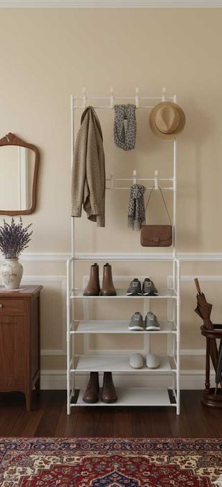 Вешалка для одежды с 4 полками для обуви стеллаж органайзер в прихожую