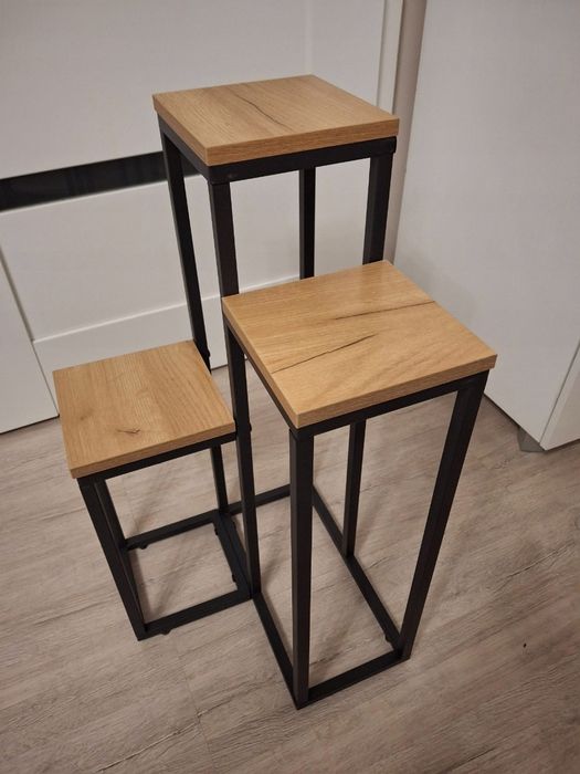 Kwietnik metalowy stojący, czarny mat z półkami craft, styl loft 67 cm