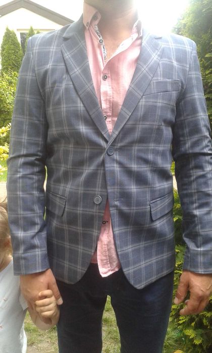 Marynarka granatowa w kratę nowa slim promocja