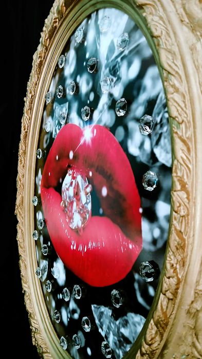 Quadro red lips 3d com vidrinhos