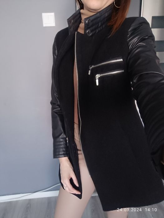 Płaszcz płaszczyk czarny eko skóra rękawy S/m