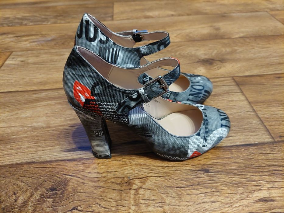 Czółenka szare 37 z paskiem styl pin up