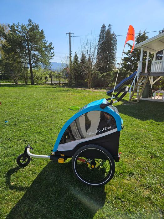 Burley D’Lite X Double + Stroller Kit + 2 uchwyty rowerowe | stan idealny