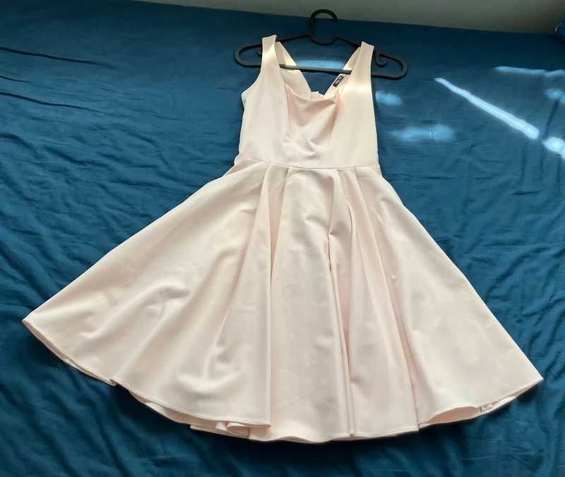 Szykowny komplet Mohito pudrowy róż- suknia princesska XS+ szpilki 36