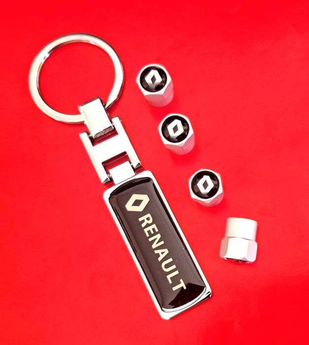 *NOWY* Breloczek RENAULT + Nakrętki na wentyle srebrne komplet tuning