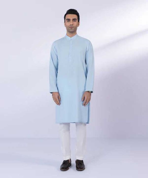 Męska tunika orientalna L niebieska wiskoza kameez kurta Indie boho