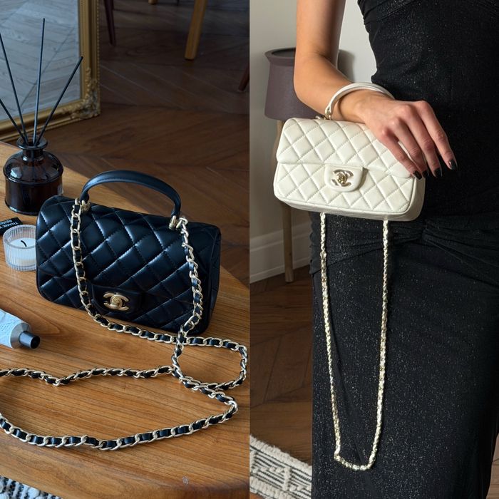 Сумка Chanel з ручкою | чорна, біла