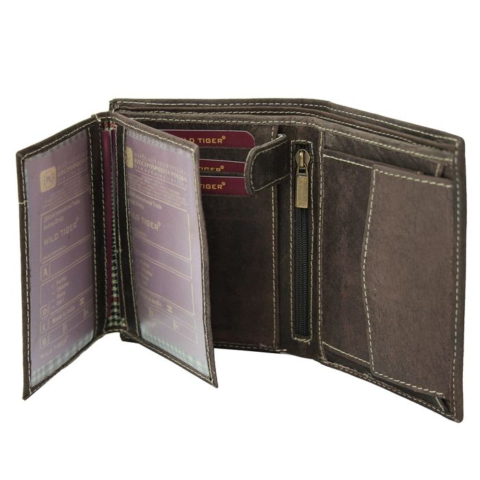 portfel skórzany męski pionowy wild tiger - ciemnobrązowy