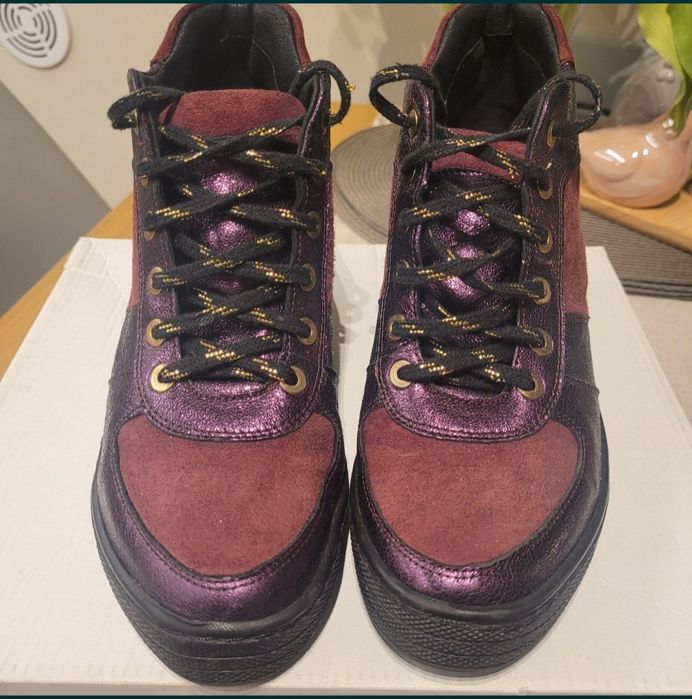 Sneakersy na platformie, trzewiki, skóra naturalna,r. 37, jak nowe