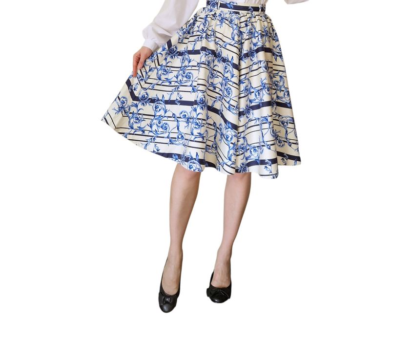 Midi rozkloszowana spódnica  w kwiaty XS