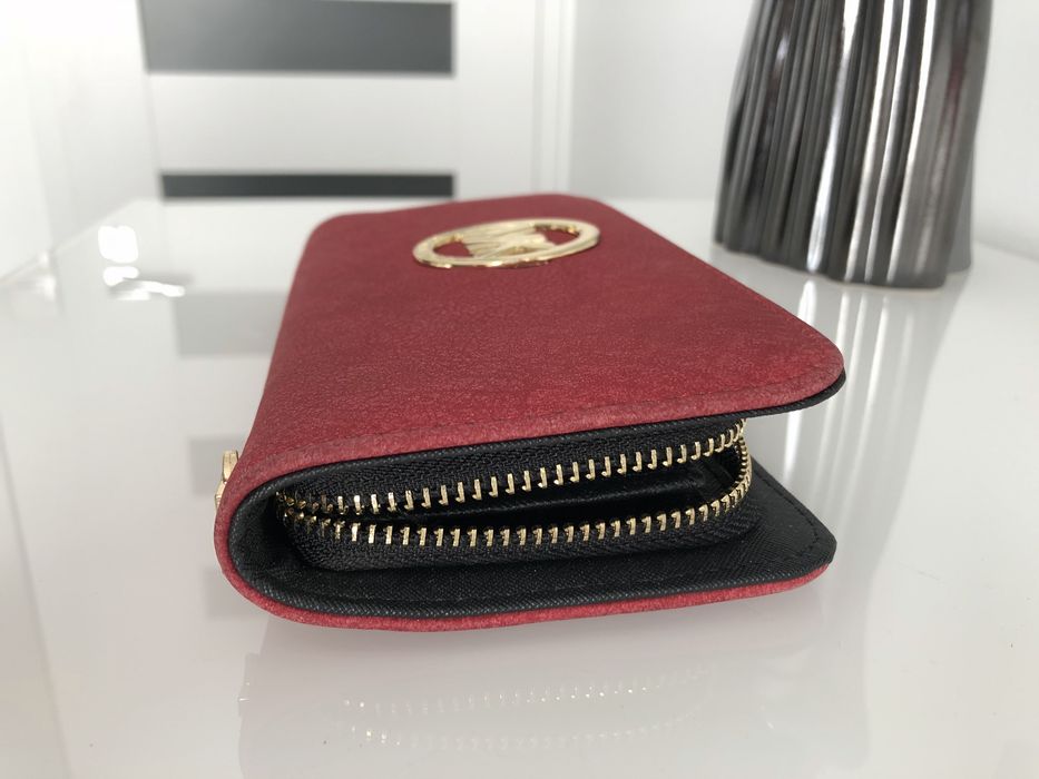 Portfel damski Michael Kors – bordowy, złote logo, duży