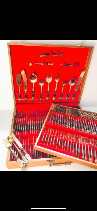 Serviço de Talheres Antigo Tailandês - Bronze c/ Punhos em Madeira