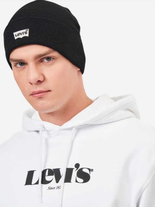 Levi's Batwing Ribbed Beanie Winter Hat - Black/White