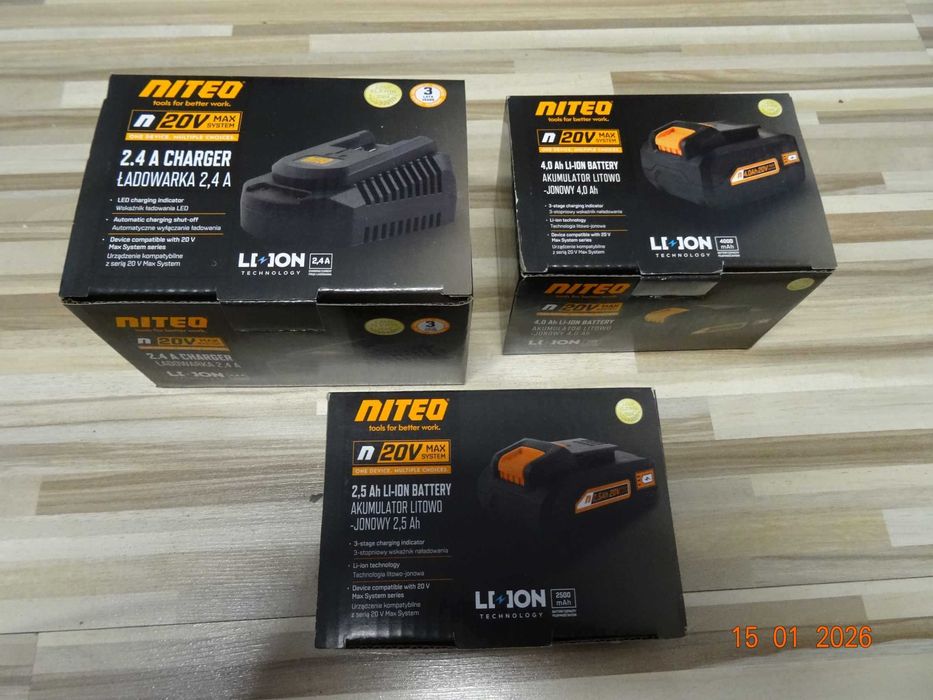 NITEO zestaw ładowarka + akumulator 4AH + akumulator 2,5AH