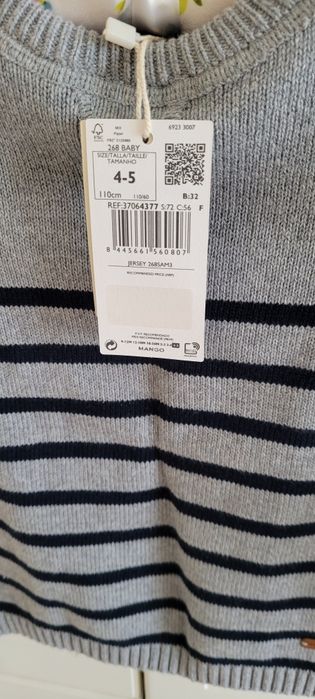 Nowy sweterek dla chłopczyka, rozmiar 110, MANGO, 100% bawełna
