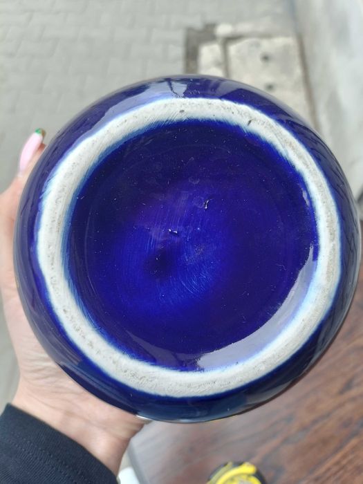 Stara porcelanowa ikebana kobalt złote kwiaty