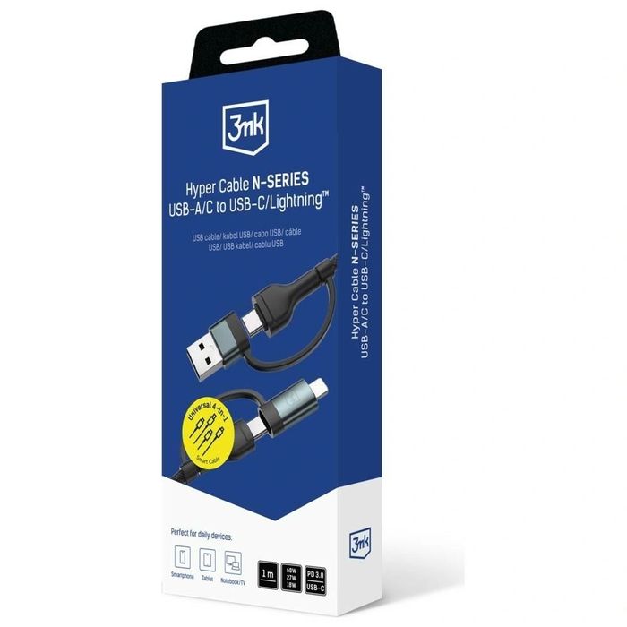 Kabel USB-A / USB-C / USB-C/Lightning 3MK Hyper Cable 1.2m 9V/2A 60W