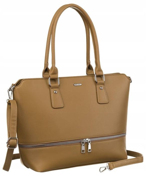 stylowa shopperka damska ze skóry ekologicznej z odpinanym paskiem