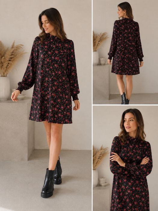 Vero Moda шифонова сукня А-силует S/M чорна в квітковий принт