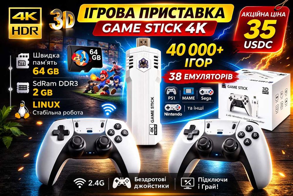 Игровая приставка Game Stick 3D PRO 64GB 40000+ игр PS1 Dendy Sega
