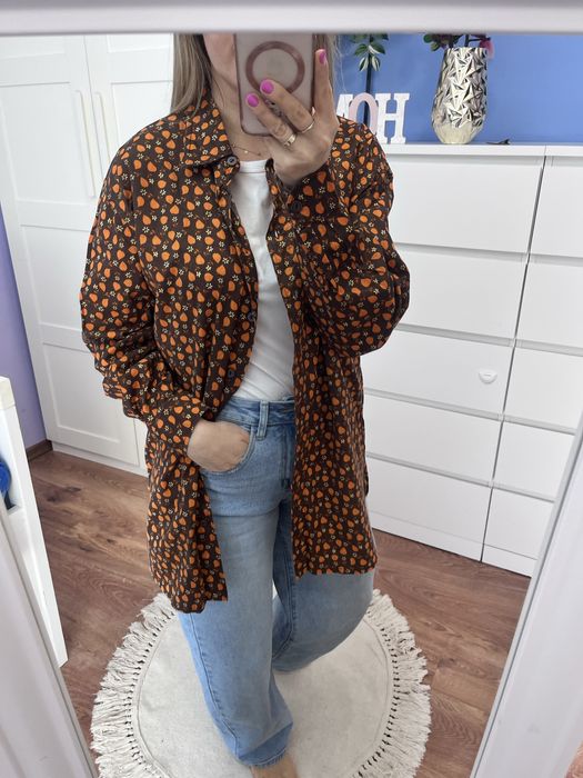 Bawełniane brązowa  vintage  hippie Koszula liście  retro country