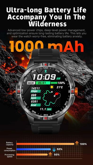 Męski smartwatch rozmowy mocna bateriaHd Ekran Kompas Ip68