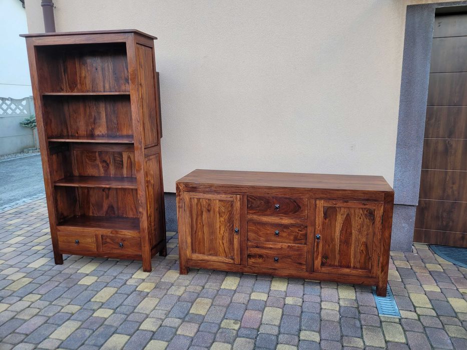 Masywna Komoda + Regał Kolonialne Meble Lite Drewno Palisander